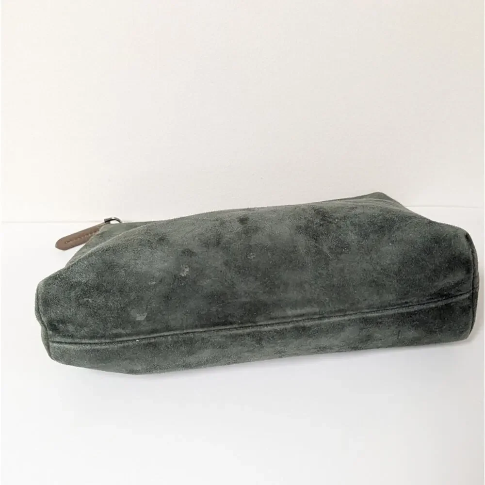 Brunello Cucinelli Green Suede Leather Pouch Cosmetic Bag Rare Womens Zipper